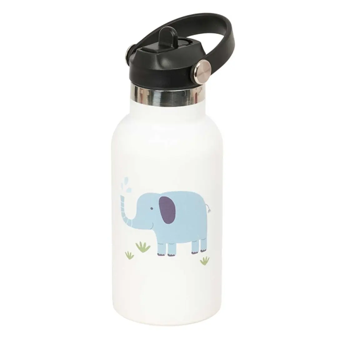 Safta Elefante Botella Isotermica Infantil - Capacidad 350ml - Tapon Roscado con Valvula - Base de Silicona - Asa Superior - Acero Inoxidable - 12h Ca 1