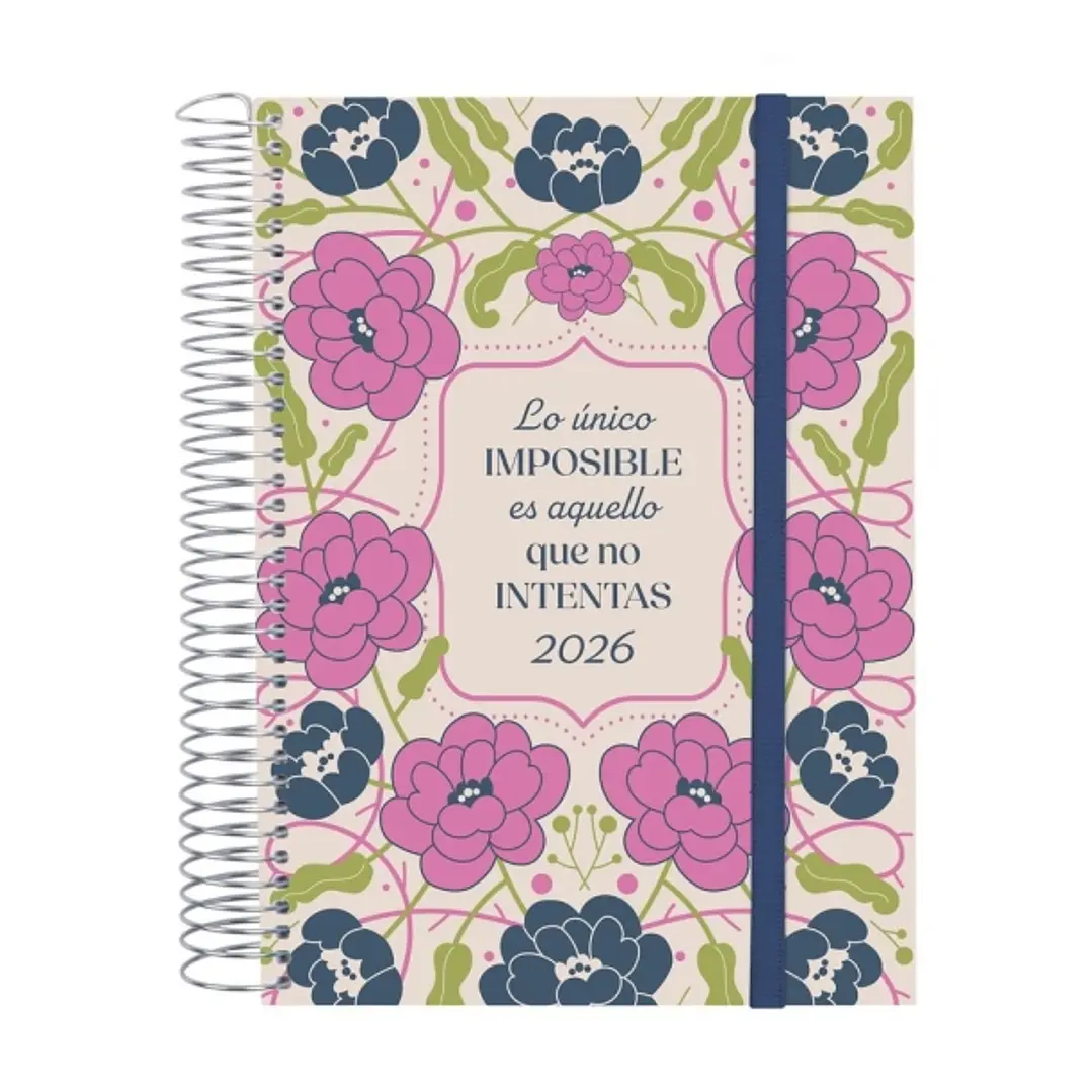Finocam Design Collection Agenda de Espiral - Anual 2026 - Tapa Ligera - Formato E10 - 172x29x212mm - 1 Dia por Pagina - Tematica de Flores 1