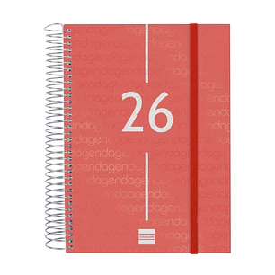 Finocam Year Agenda de Espiral en Catalan - Anual 2026 - Tapa Ligera - Formato E10 - 175x29x212mm - 1 Dia por Pagina - Color Rojo