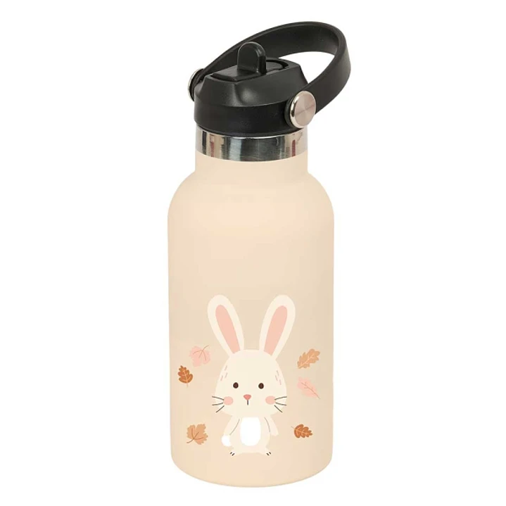 Safta Conejo Botella Isotermica Infantil - Capacidad 350ml - Tapon Roscado con Valvula - Base de Silicona - Asa Superior - Acero Inoxidable - 12h Cali 1
