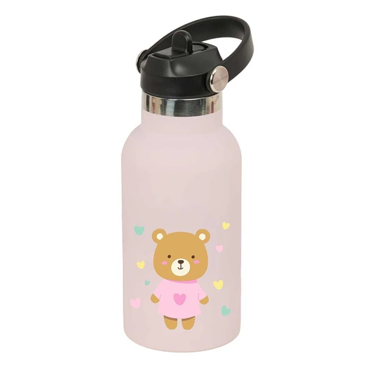 Safta Osito Botella Isotermica Infantil - Capacidad 350ml - Tapon Roscado con Valvula - Base de Silicona - Asa Superior - Acero Inoxidable - 12h Calie 1