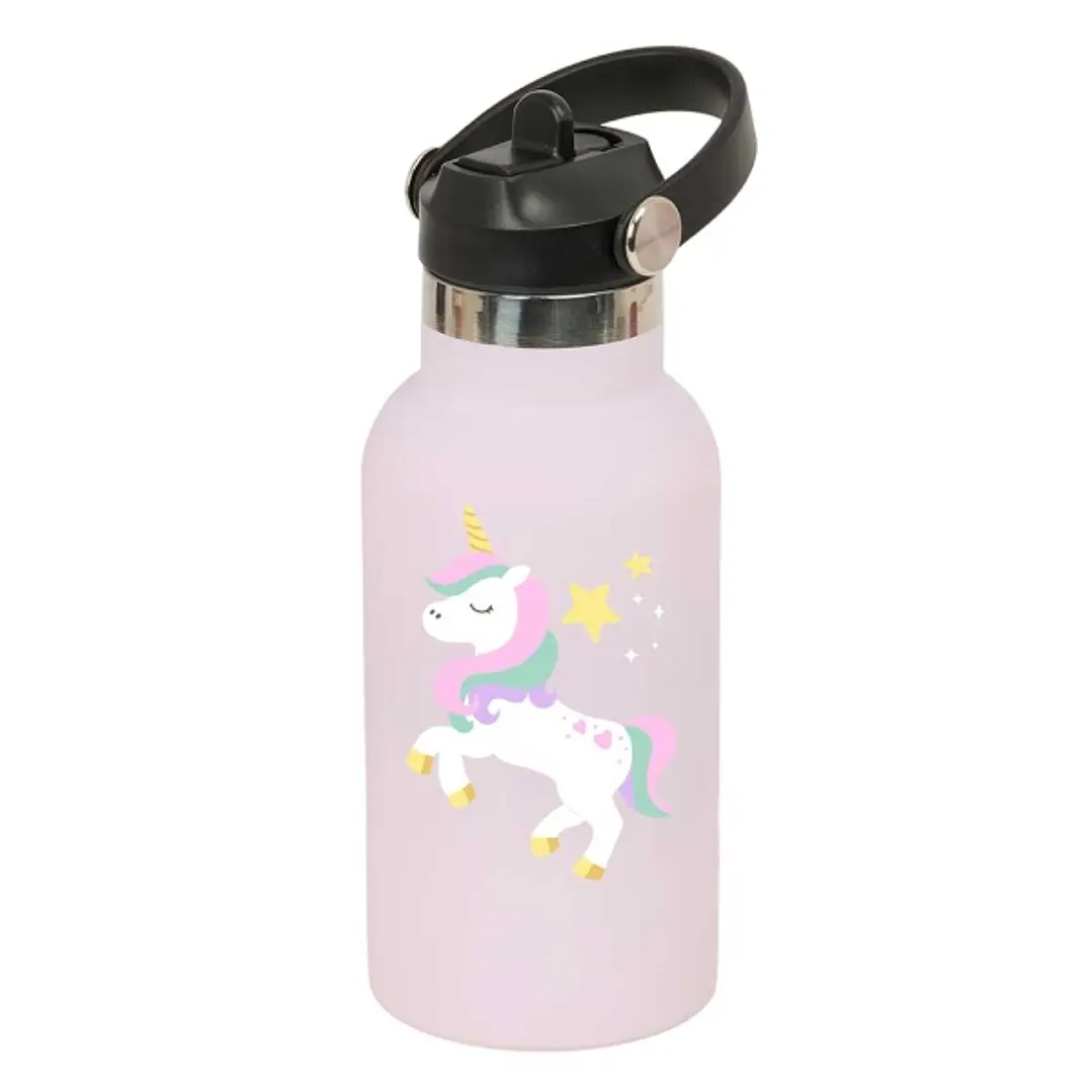 Safta Unicornio Botella Isotermica Infantil - Capacidad 350ml - Tapon Roscado con Valvula - Base de Silicona - Asa Superior - Acero Inoxidable - 12h C 1