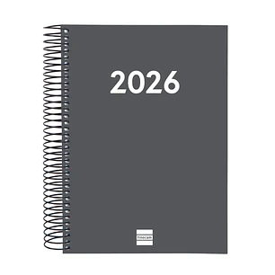 Finocam Espiral Recambio Anual 2026 para Agendas Duo - Anual 2026 - Formato E10 - 175x29x212mm - 1 Dia por Pagina - Color Gris Oscuro
