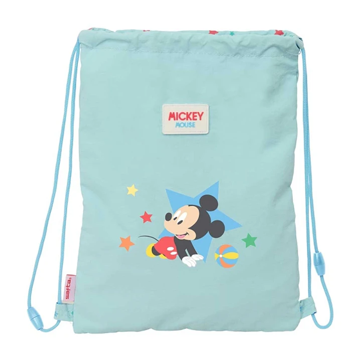 Safta Mickey Mouse Baby Saco Plano - Cierre con Cordones - Bolsillo Interior con Cremallera - 26x34x1cm - Color Azul Pastel 1