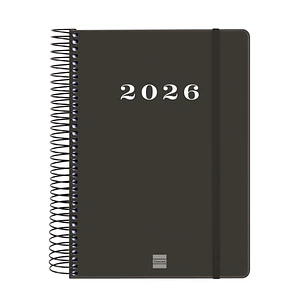 Finocam My Agenda de Espiral en Catalan - Anual 2026 - Tapa Dura Antirayaduras - Formato E10 - 185x20x212mm - 1 Dia por Pagina - Color Negro