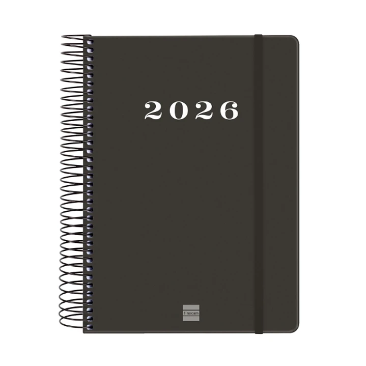 Finocam My Agenda de Espiral en Catalan - Anual 2026 - Tapa Dura Antirayaduras - Formato E10 - 185x20x212mm - 1 Dia por Pagina - Color Negro 1