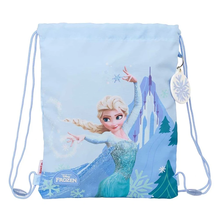 Safta Frozen Saco Plano - Cierre con Cordones - Bolsillo Interior con Cremallera - 26x34x1cm - Color Azul Pastel 1