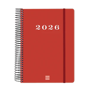 Finocam My Agenda de Espiral en Catalan - Anual 2026 - Tapa Dura Antirayaduras - Formato E10 - 185x20x212mm - 1 Dia por Pagina - Color Rojo