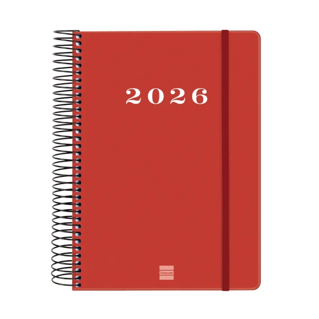 Finocam My Agenda de Espiral en Catalan - Anual 2026 - Tapa Dura Antirayaduras - Formato E10 - 185x20x212mm - 1 Dia por Pagina - Color Rojo 1
