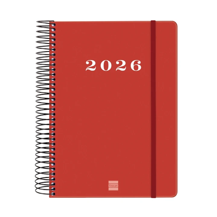 Finocam My Agenda de Espiral en Catalan - Anual 2026 - Tapa Dura Antirayaduras - Formato E10 - 185x20x212mm - 1 Dia por Pagina - Color Rojo 1