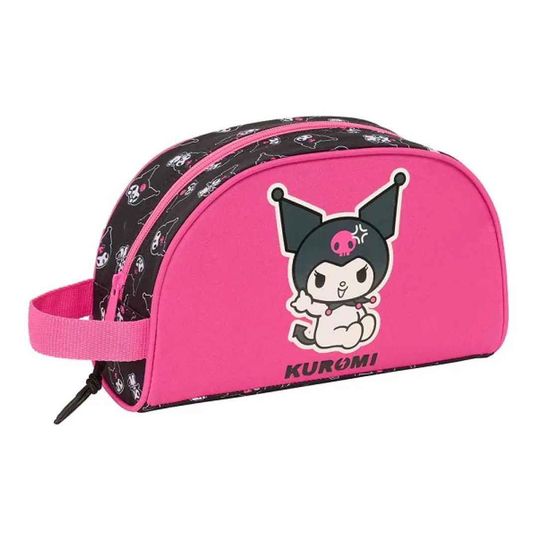 Safta Kuromi Neceser de 3.75L - Cremallera - Asa Lateral - Adapatable a Carro - Bolsillo Interior - 260x90x160mm - Color Negro y Rosa 1