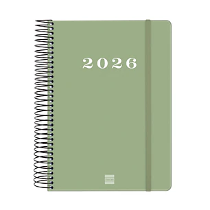 Finocam My Agenda de Espiral en Catalan - Anual 2026 - Tapa Dura Antirayaduras - Formato E10 - 185x20x212mm - 1 Dia por Pagina - Color Verde