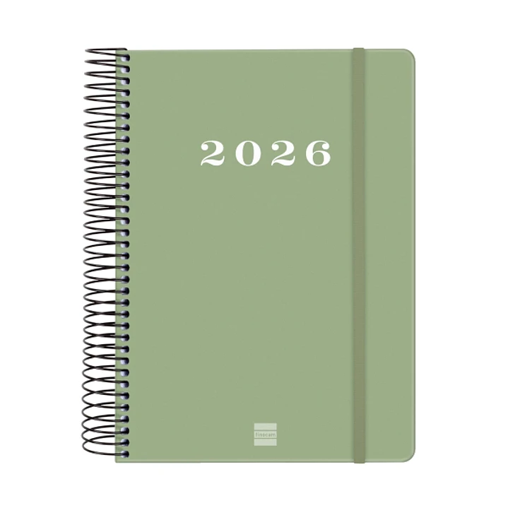 Finocam My Agenda de Espiral en Catalan - Anual 2026 - Tapa Dura Antirayaduras - Formato E10 - 185x20x212mm - 1 Dia por Pagina - Color Verde 1