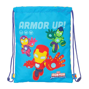 Safta Iron Man Saco Plano - Bolsillo Interior con Cremallera - Cierre con Cordones - 3L - 260x10x340mm - Color Azul