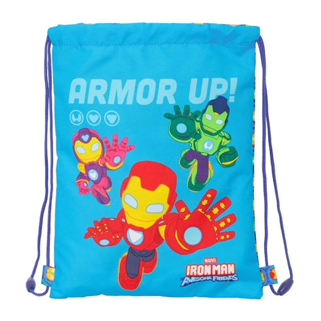 Safta Iron Man Saco Plano - Bolsillo Interior con Cremallera - Cierre con Cordones - 3L - 260x10x340mm - Color Azul 1