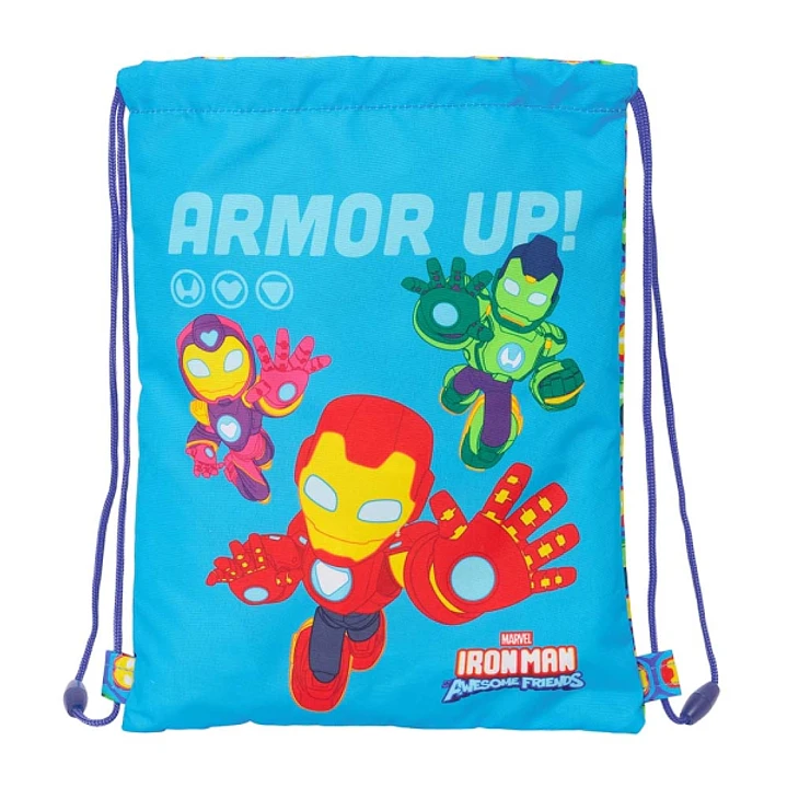 Safta Iron Man Saco Plano - Bolsillo Interior con Cremallera - Cierre con Cordones - 3L - 260x10x340mm - Color Azul 1