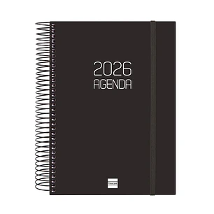 Finocam Opaque Agenda de Espiral en Catalan - Anual 2026 - Tapa Ligera - Cierre con Goma Elastica - Formato E10 - 175x29x212mm - 1 Dia por Pagina - Co