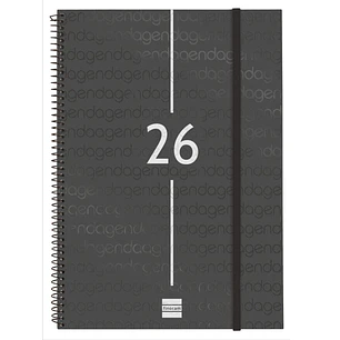Finocam Year Agenda de Espiral en Catalan - Anual 2026 - Tapa Ligera - Formato E40 - 217x14x297mm - Semana Vista en Vertical - Color Negro