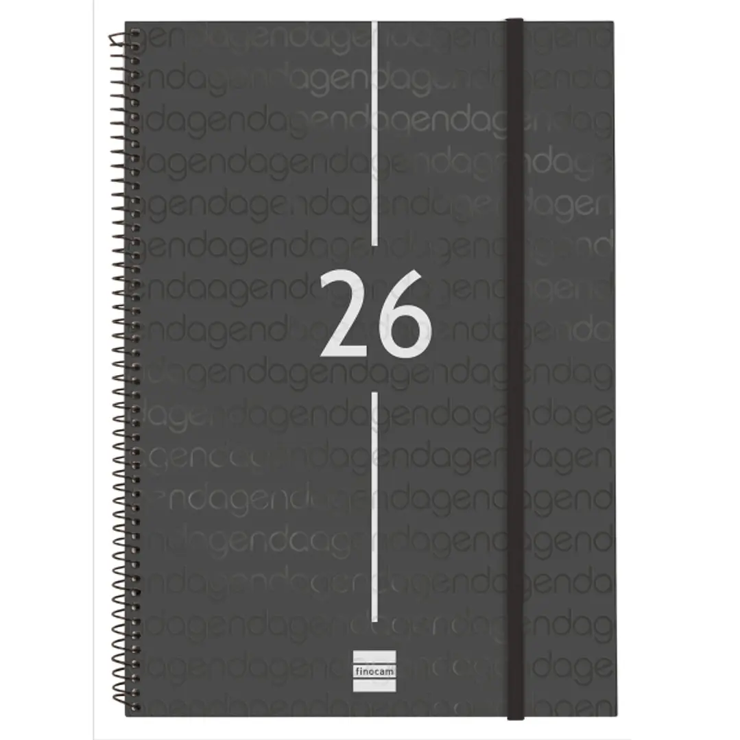 Finocam Year Agenda de Espiral en Catalan - Anual 2026 - Tapa Ligera - Formato E40 - 217x14x297mm - Semana Vista Horizontal - Color Negro 1