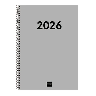 Finocam Espiral Recambio Anual 2026 para Agendas Duo en Catalan - Anual 2026 - Formato E40 - 217x14x297mm - Semana Vista en Vertical - Color Gris Clar