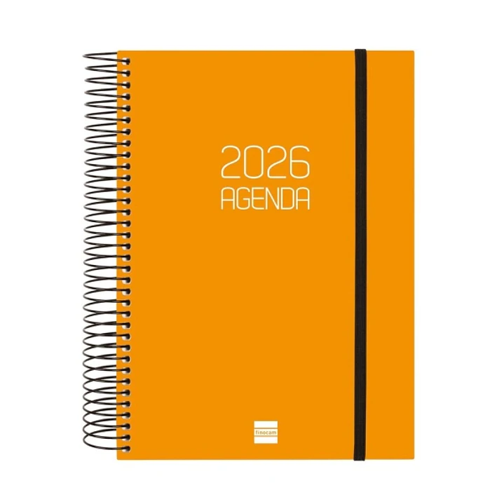Finocam Opaque Agenda de Espiral - Anual 2026 - Tapa Ligera - Cierre con Goma Elastica - Formato E10 - 175x29x212mm - 1 Dia por Pagina - Color Naranja 1