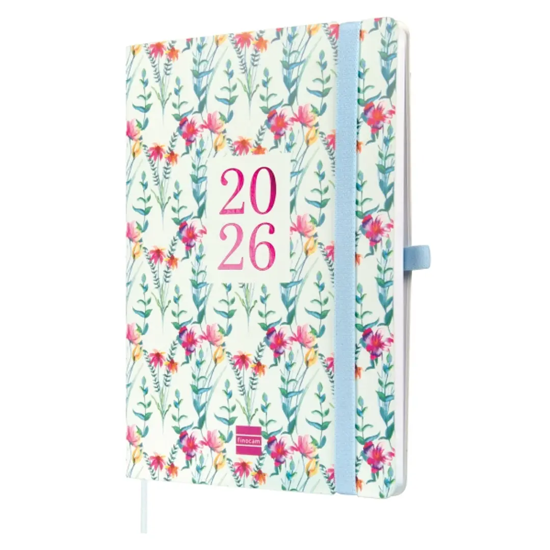 Finocam Capri Agenda Internacional - Anual 2026 - Formato FA5 - 153x13x214mm - Semana Vista en Vertical - Tematica de Flores 1
