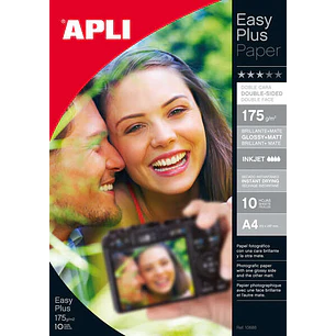 Apli Pack de 10 Hojas Papel Fotografico Photobright Doble Cara A4 175g - Brillante en una Cara y Mate en la otra - Indicado para Impresoras Fotografic