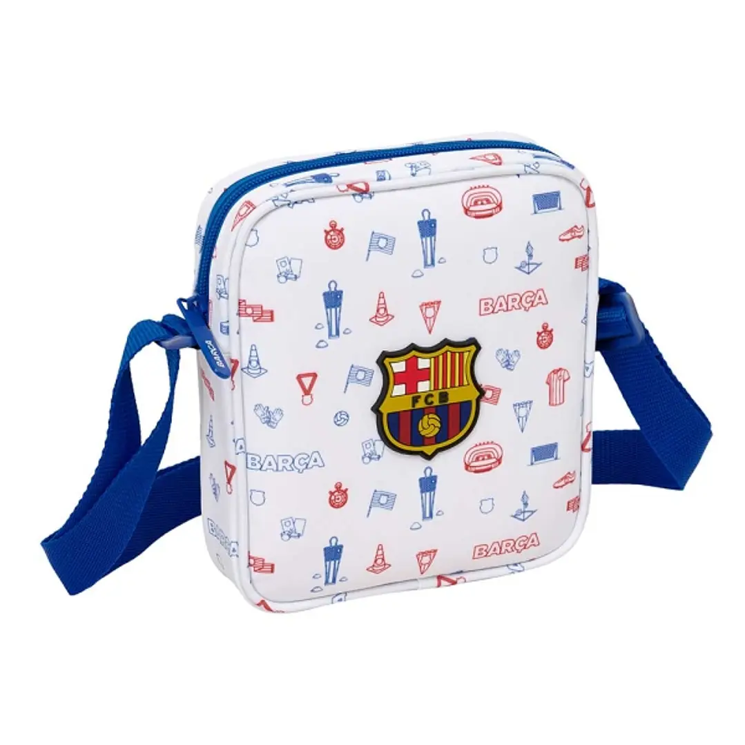 Safta F.C.Barcelona Preescolar Bolsito con Bandolera Ajustable - Compacto - Cierre con Cremallera - 16x18x4cm - Color Blanco 1