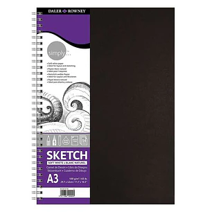 Daler Rowney Simply Cuaderno de Dibujo A3 - Cubierta Rigida con Encuadernacion en Espiral 100g/m2 - Color Blanco