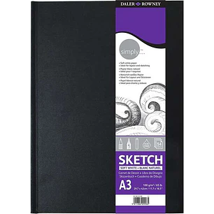 Daler Rowney Simply Cuaderno de Dibujo Cosido A3 54 Hojas 100g/m2 - Cubierta Rigida - Color Blanco