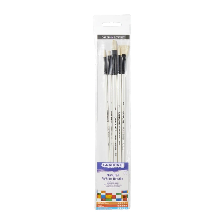 Daler Rowney Graduate Pack de 5 Pinceles para Oleo - Pelo de Cerda Natural - Mango Largo 1
