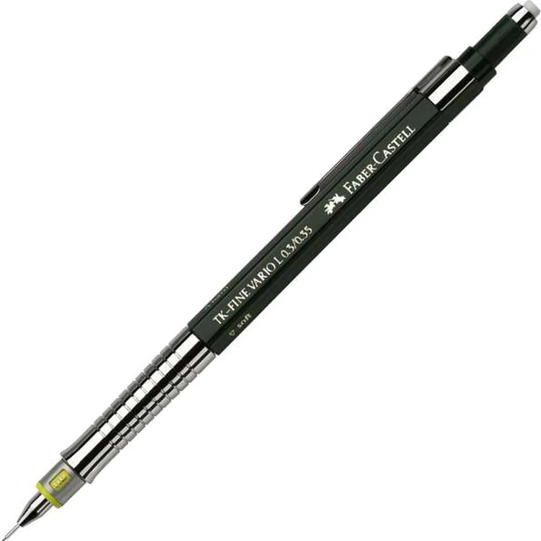 Faber-Castell TK-Fine Vario L Portaminas HB 0.35mm - Con Goma de Borrar - Clip de Metal - Color Verde 1