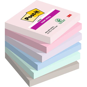 Post-It Super Sticky Pack de 6 Blocs de 90 Notas Adhesivas Reposicionables - Forma Cuadrada - 76x76mm - Colores Surtidos
