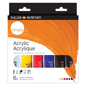 Daler Rowney Simply Pack de 6 Pinturas Acrilicas - Tubos de Plastico - 75ml - Colores Surtidos
