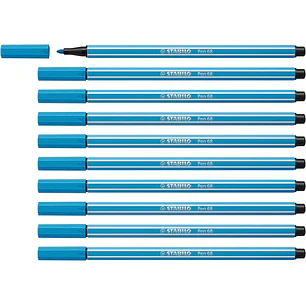 Stabilo Pen 68 Rotulador de Punta de Fibra - Trazo de 1mm aprox. - Tinta con Base de Agua - Color Azul Claro