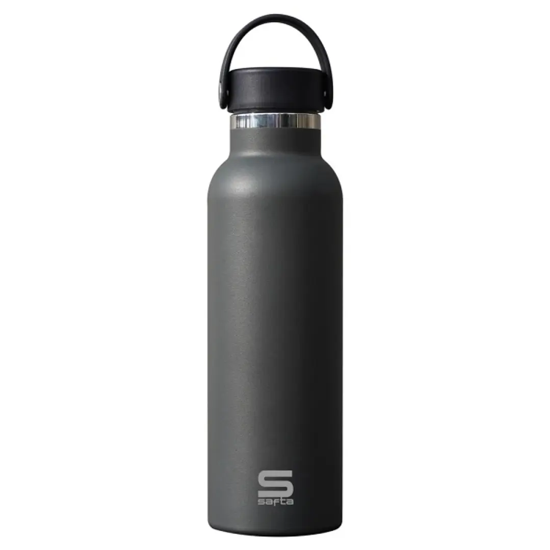 Safta Botella Termo de 600ml - Acero Inoxidable - Base de Silicona Antideslizante - Asa Superior - Color Gris 1
