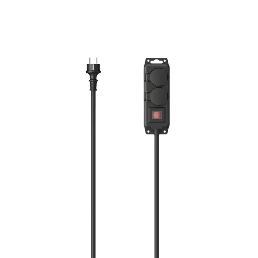 Hama Regleta Alimentacion con 2 Tomas - Potencia Maxima 3680W - IP44 - Cable 2m - Permite Montaje en Pared - Enchufe Schuko Recto - 7.5x5x22cm - Color 1