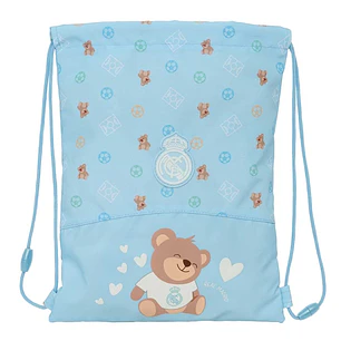 Safta Real Madrid Preescolar Saco Plano Infantil - Cierre Mediante Cordones - Bolsillo Interior con Cremallera - Seguridad Antiestrangulamiento - 26x3