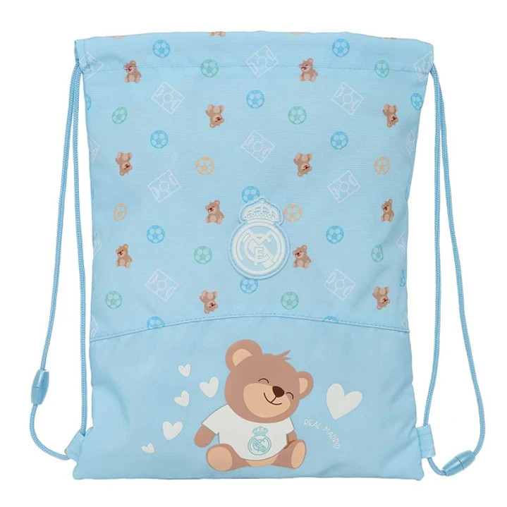 Safta Real Madrid Preescolar Saco Plano Infantil - Cierre Mediante Cordones - Bolsillo Interior con Cremallera - Seguridad Antiestrangulamiento - 26x3 1