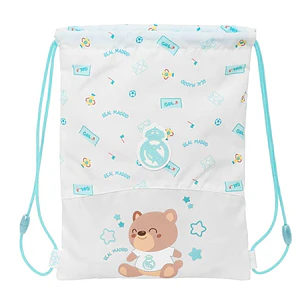 Safta Real Madrid Preescolar Saco Plano Infantil - Cierre Mediante Cordones - Bolsillo Interior con Cremallera - Seguridad Antiestrangulamiento - 26x3