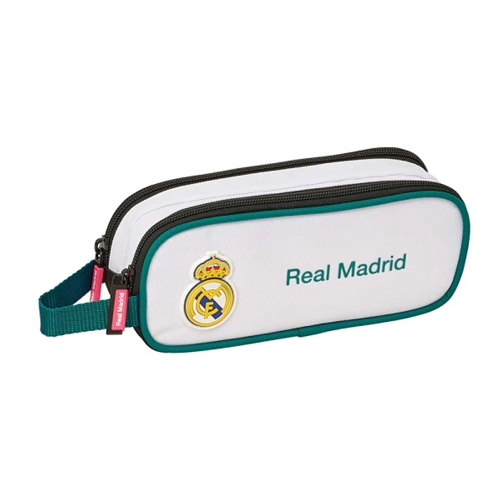 Safta Real Madrid Equipacion 26/27 Portatodo - 2 Compartimentos con Cremallera - Asa Lateral - Capacidad 1L - 21x8x6cm - Color Blanco y Negro 1