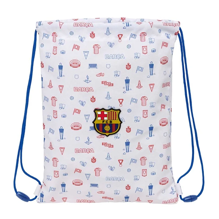 Safta F.C.Barcelona Preescolar Saco Plano - Cierre con Cordones - Bolsillo Interior con Cremallera - 26x34x1cm - Color Blanco 1