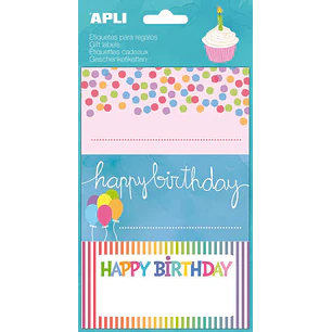 Apli Etiquetas Adhesivas Color Birthday - Tamaño 76x39mm - 9 Etiquetas de Alta Calidad - Adhesivo Permanente - Ideal para Regalos - Color Blanco