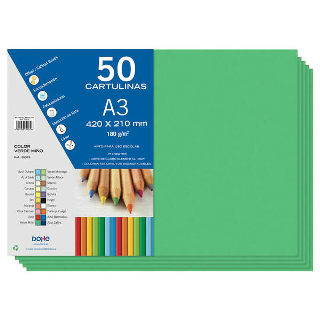 Dohe Cartulinas A3 - 50 Hojas - Gramaje de 180g - Color Verde 1