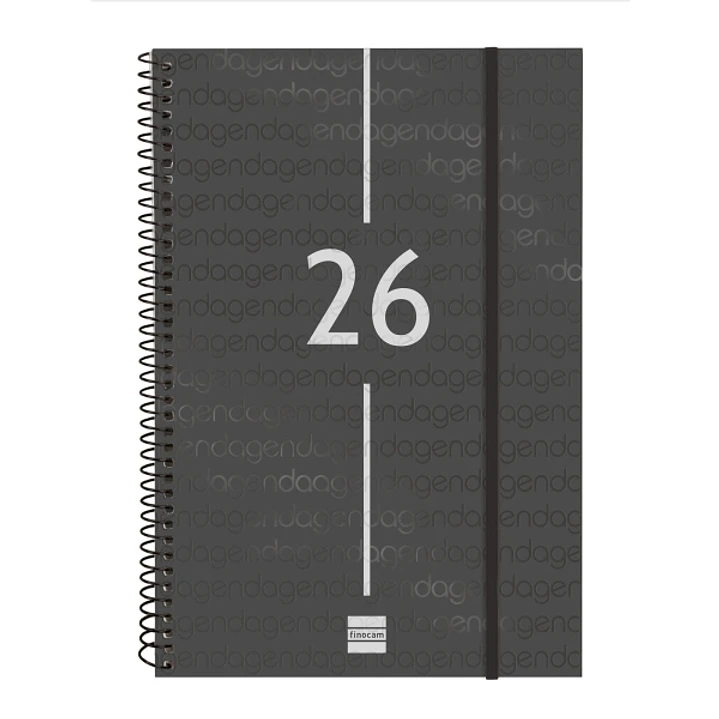 Finocam Year Agenda de Espiral - Anual 2026 - Tapa Ligera - Formato E11 - 172x14x242mm - Semana Vista en Vertical - Color Negro 1