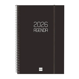 Finocam Opaque Agenda de Espiral en Catalan - Anual 2026 - Tapa Ligera - Cierre con Goma Elastica - Formato E11 - 172x14x242mm - Semana Vista en Verti