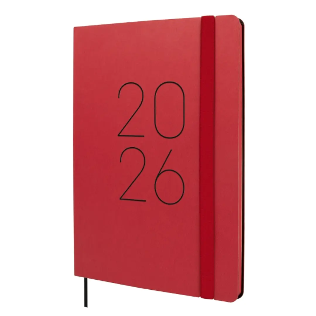 Finocam Flexi Lisa Agenda en Catalan - Anual 2026 - Tapa Blanda - Formato FA5 - 151x13x214mm - Semana Vista en Vertical - Color Rojo 1