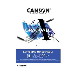 Canson Graduate Lettering Multitecnica Bloc Encolado de 20 Hojas A3 de 200g - Satinado - Color Blanco