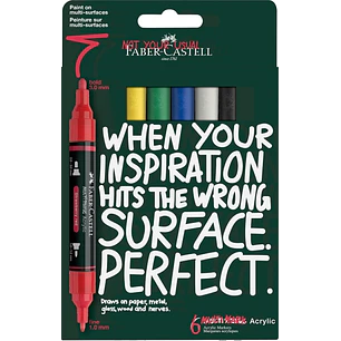 Faber-Castell Multimark Acrylic Pack con 6 Rotuladores Acrilicos Doble Punta - Puntas Redondas de 1mm y 3mm - Tinta Acrilica a Base de Agua - Colores 