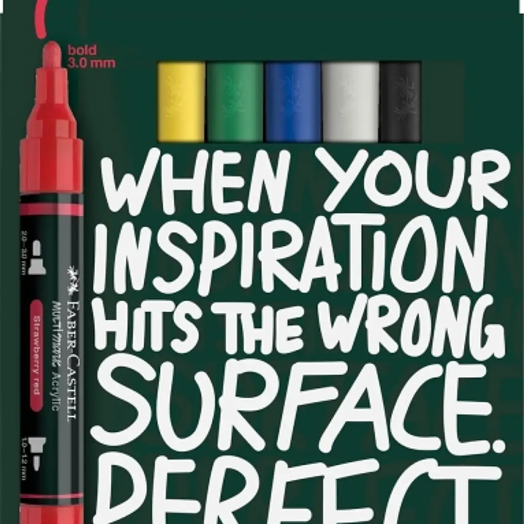 Faber-Castell Multimark Acrylic Pack con 6 Rotuladores Acrilicos Doble Punta - Puntas Redondas de 1mm y 3mm - Tinta Acrilica a Base de Agua - Colores  1